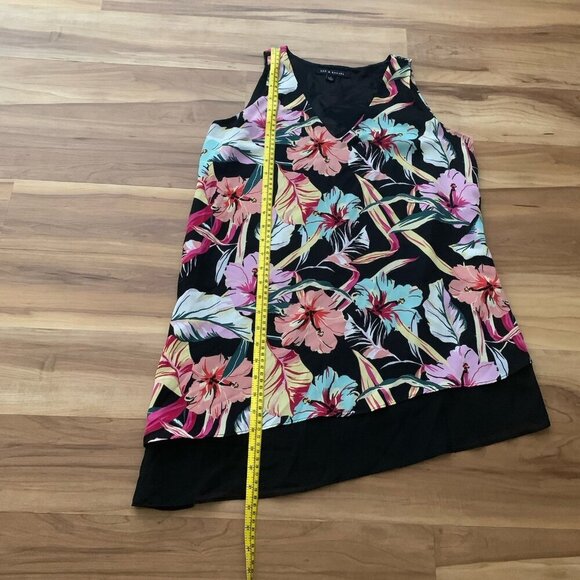 Zac & Rachel Small Black Tropical Floral Lined Sleeveless Tank Blouse Tunic NWT - Picture 3 of 10